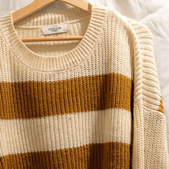 CJLA - Mustard/Cream Stripped Sweater (size Large) - Picture 4 of 4